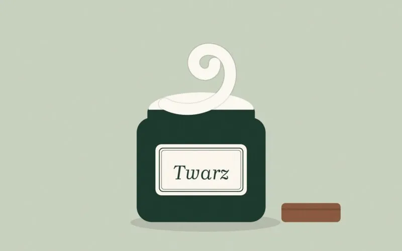 Ilustracja: otwarty słoiczek kremu z apteczną etykietą Twarz
